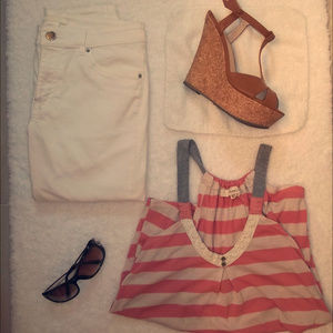 Light Weight Pink and White Striped Shirt Size XS